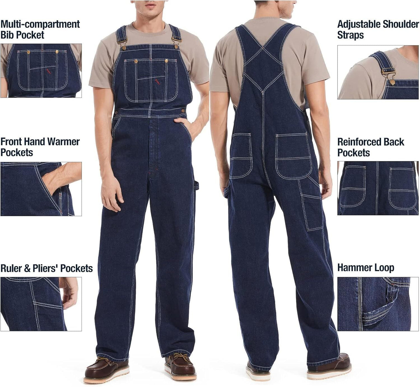 💝💝Last Day Promotion🔥Men's Denim Bib Overalls,  Workwear with Adjustable Straps and Convenient Tool Pockets