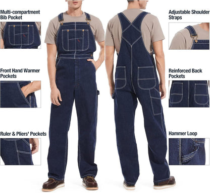 💝💝Last Day Promotion🔥Men's Denim Bib Overalls,  Workwear with Adjustable Straps and Convenient Tool Pockets