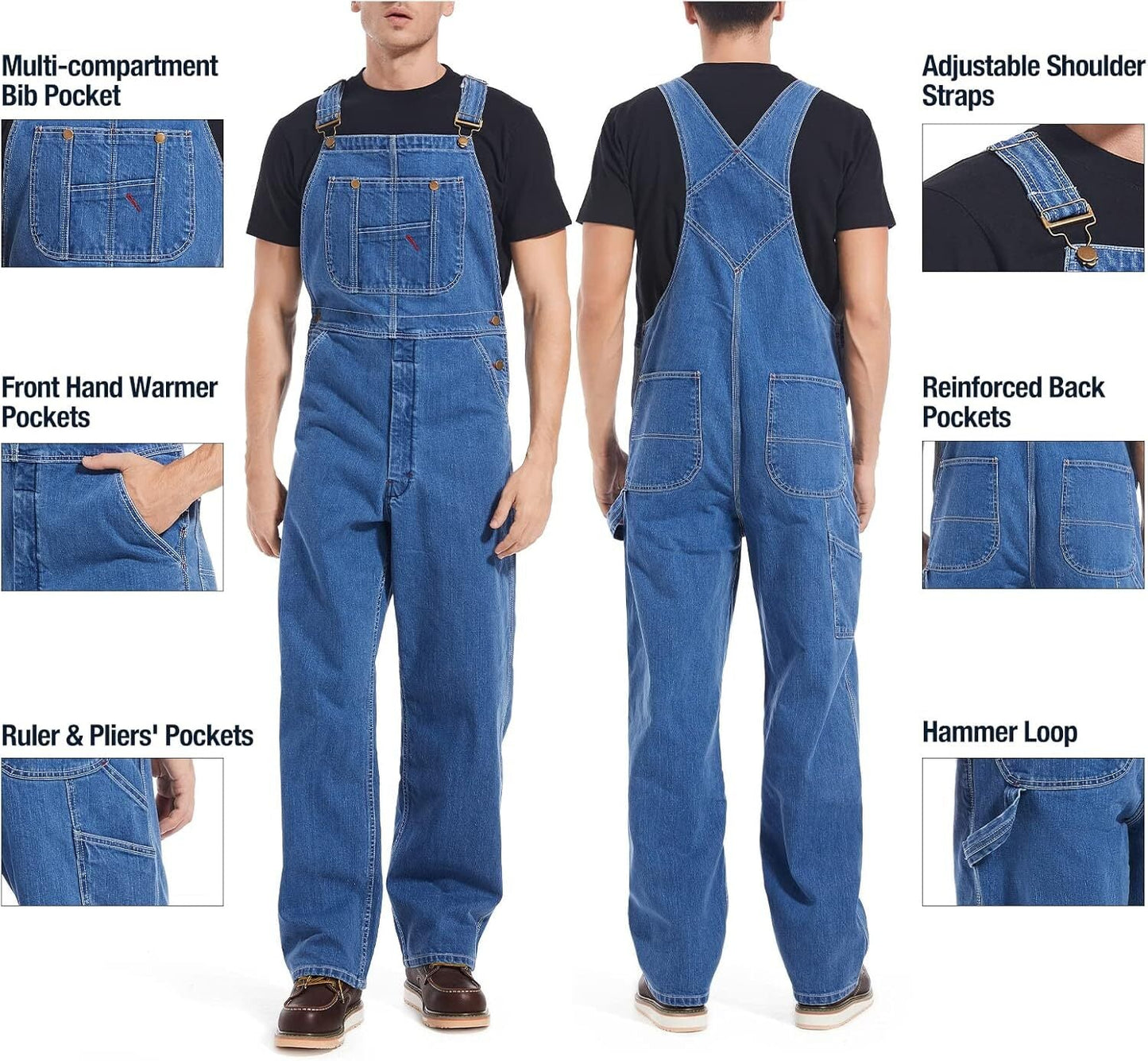 💝💝Last Day Promotion🔥Men's Denim Bib Overalls,  Workwear with Adjustable Straps and Convenient Tool Pockets