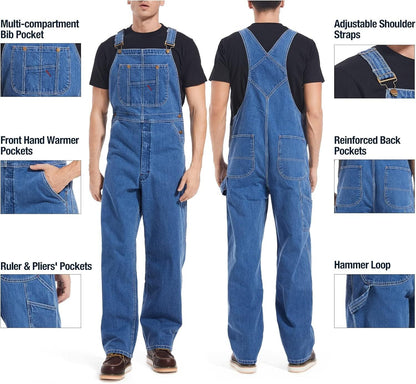 💝💝Last Day Promotion🔥Men's Denim Bib Overalls,  Workwear with Adjustable Straps and Convenient Tool Pockets