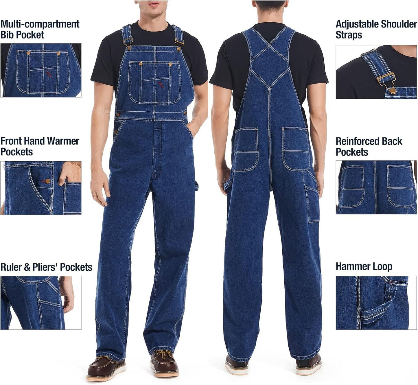 💝💝Last Day Promotion🔥Men's Denim Bib Overalls,  Workwear with Adjustable Straps and Convenient Tool Pockets