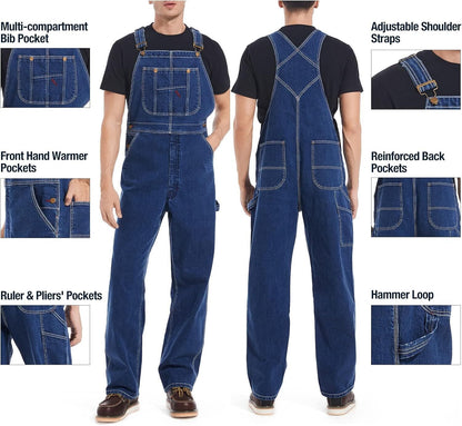 💝💝Last Day Promotion🔥Men's Denim Bib Overalls,  Workwear with Adjustable Straps and Convenient Tool Pockets