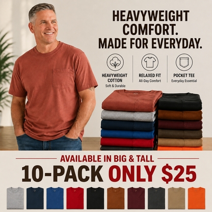 Men's Heavyweight Cotton Pocket T-Shirt – Relaxed Fit Everyday Casual Tee