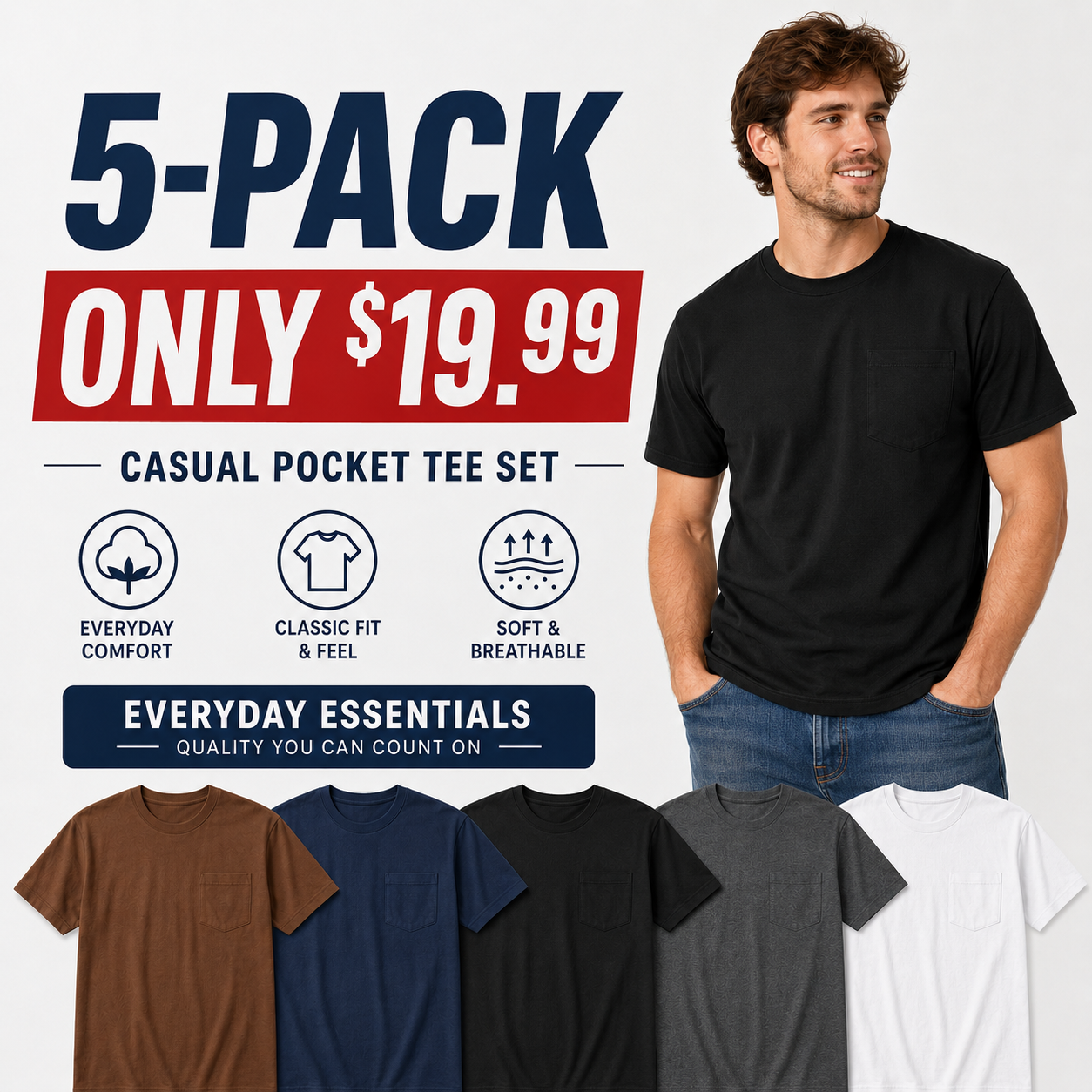 Men's Heavyweight Cotton Pocket T-Shirt – Relaxed Fit Everyday Casual Tee