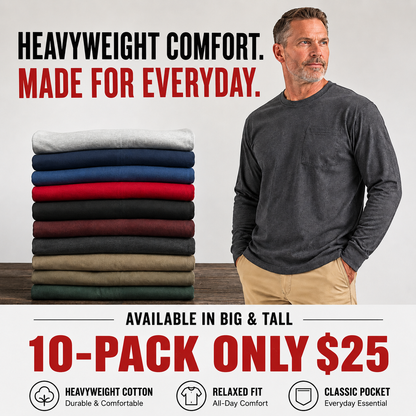 Men's Heavyweight Cotton Pocket T-Shirt – Relaxed Fit Everyday Casual Tee