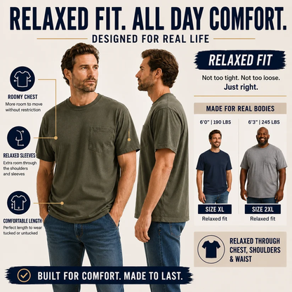 Men's Heavyweight Cotton Pocket T-Shirt – Relaxed Fit Everyday Casual Tee
