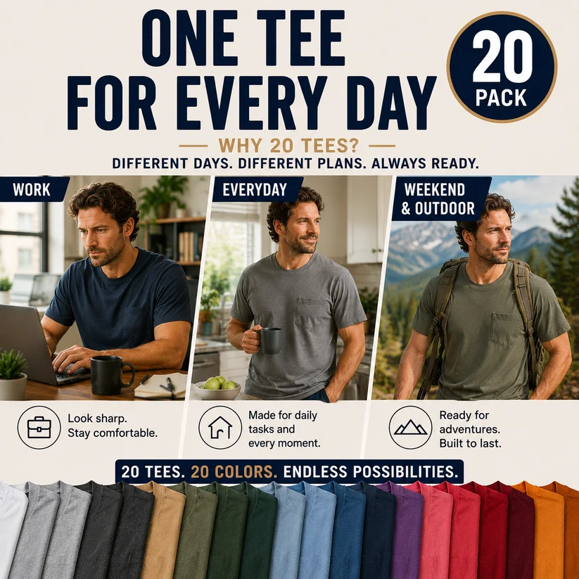 Men's Heavyweight Cotton Pocket T-Shirt – Relaxed Fit Everyday Casual Tee