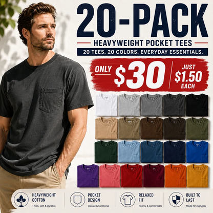 Men's Heavyweight Cotton Pocket T-Shirt – Relaxed Fit Everyday Casual Tee