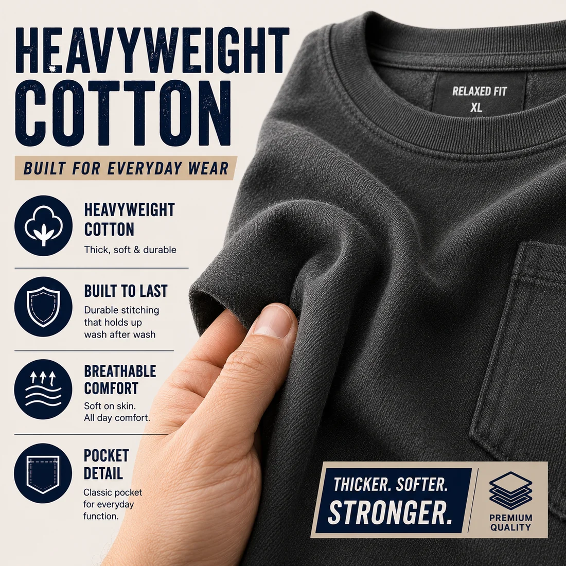 Men's Heavyweight Cotton Pocket T-Shirt – Relaxed Fit Everyday Casual Tee
