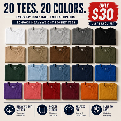 Men's Heavyweight Cotton Pocket T-Shirt – Relaxed Fit Everyday Casual Tee