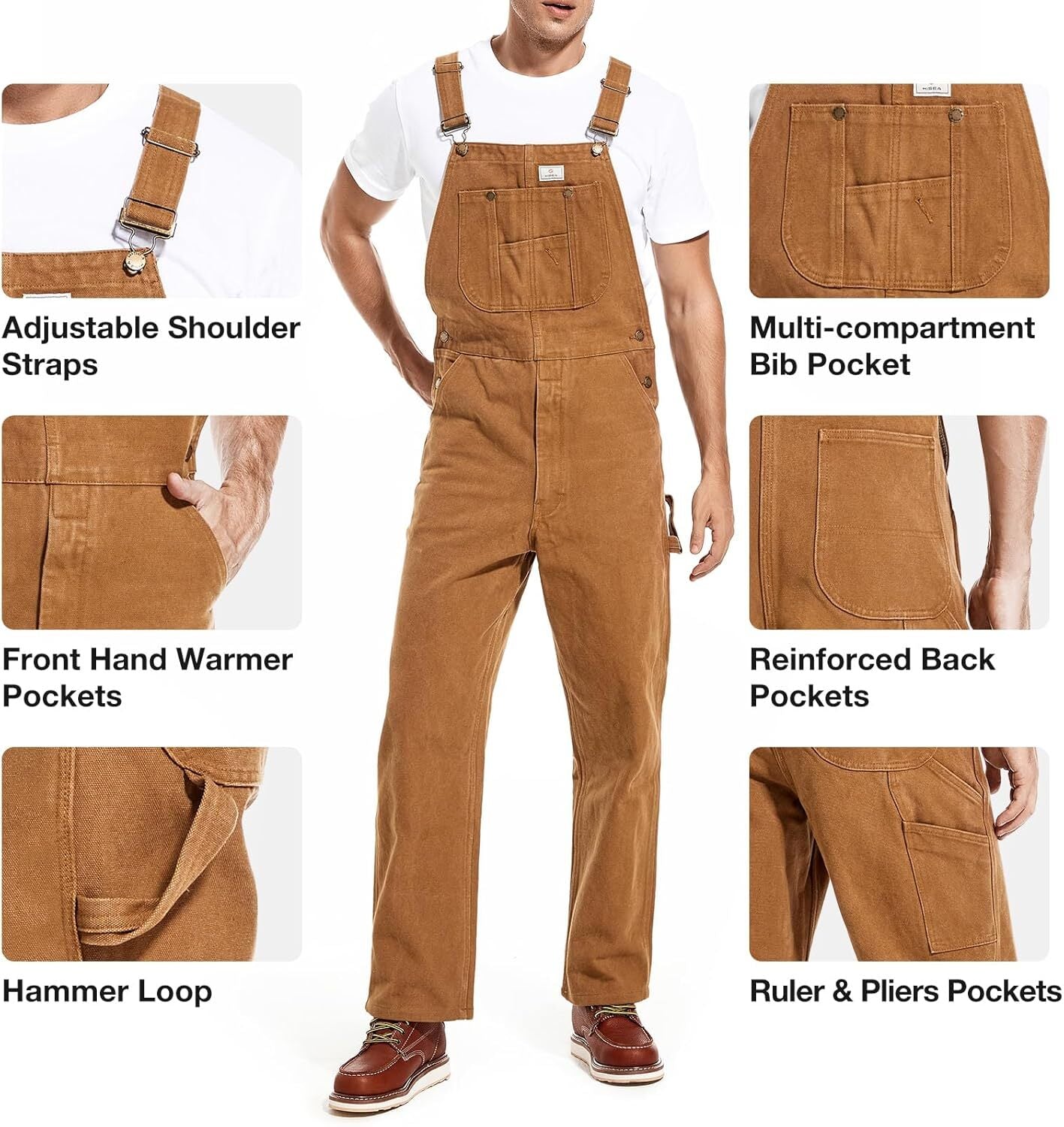 💝💝Last Day Promotion🔥Men's Denim Bib Overalls,  Workwear with Adjustable Straps and Convenient Tool Pockets