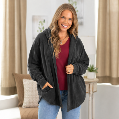 🔥 Cozy Campfire Relaxed Fit Hooded Cardigan with Pockets