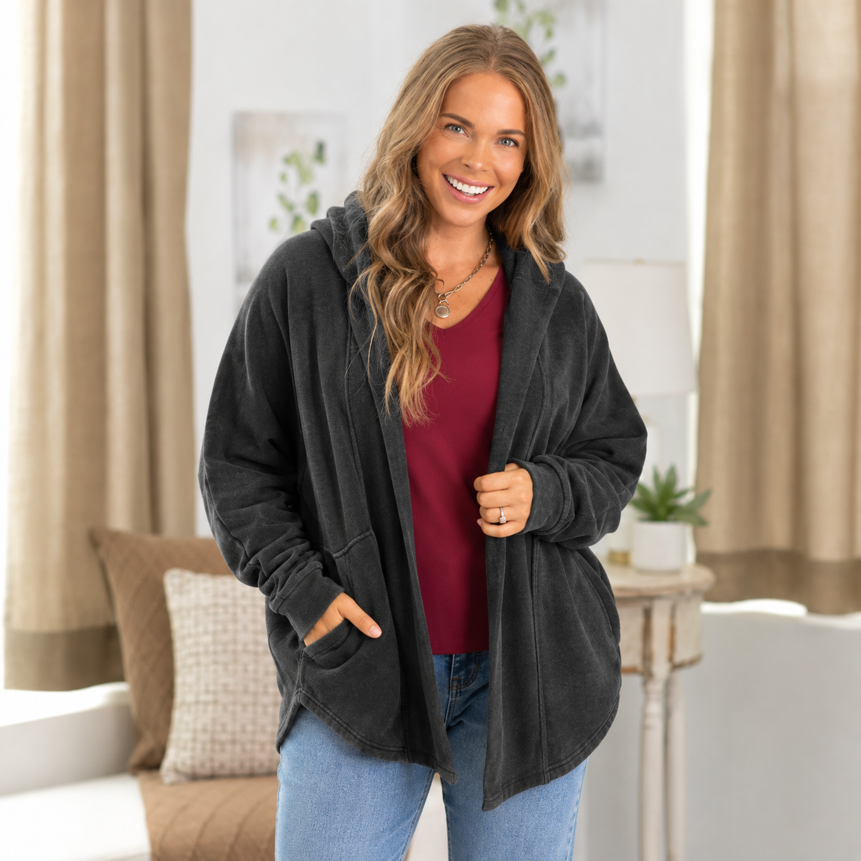 🔥 Cozy Campfire Relaxed Fit Hooded Cardigan with Pockets