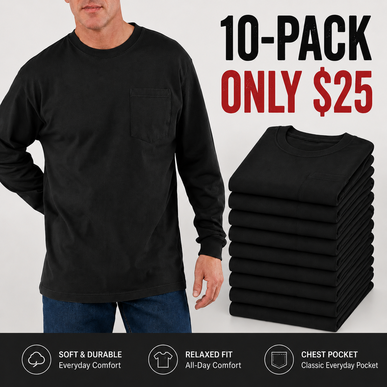 Men's Heavyweight Cotton Pocket T-Shirt – Relaxed Fit Everyday Casual Tee